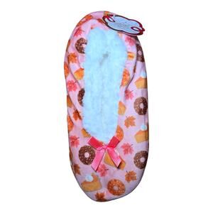 Fuzzy Babba Sherpa Lined Slipper Socks Women’s OSFM Pink Donut Pie Fall Print